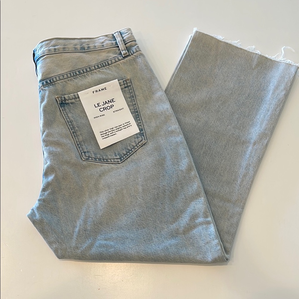 FRAME Le Jane Crop High Rise Straight Luster Light Blue Denim Jeans Size 32 NEW - Picture 10 of 16